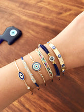 Load image into Gallery viewer, Blue Evil Eye Bracelet Set, Greek Bangle Bracelet, Seed Beads Bracelet