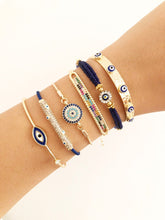 Load image into Gallery viewer, Blue Evil Eye Bracelet Set, Greek Bangle Bracelet, Seed Beads Bracelet