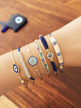 Load image into Gallery viewer, Blue Evil Eye Bracelet Set, Greek Bangle Bracelet, Seed Beads Bracelet