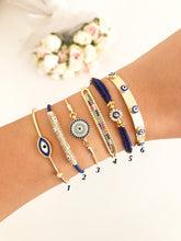 Load image into Gallery viewer, Blue Evil Eye Bracelet Set, Greek Bangle Bracelet, Seed Beads Bracelet