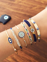 Load image into Gallery viewer, Blue Evil Eye Bracelet Set, Greek Bangle Bracelet, Seed Beads Bracelet